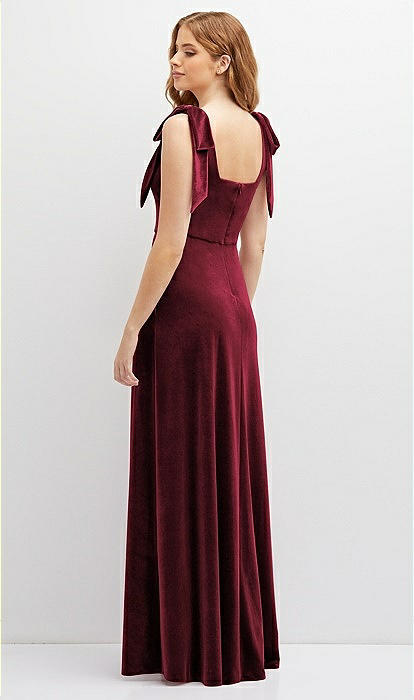 Square Neck Velvet Maxi Bridesmaid Dress With Bow Shoulders
