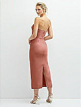 Rear View Thumbnail - Desert Rose Rhinestone Bow Trimmed Peek-a-Boo Deep-V Midi Dress with Pencil Skirt