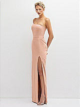 Side View Thumbnail - Pale Peach Sleek One-Shoulder Crepe Column Dress with Cut-Away Slit