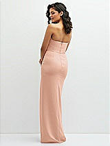 Rear View Thumbnail - Pale Peach Sleek Strapless Crepe Column Dress with Cut-Away Slit
