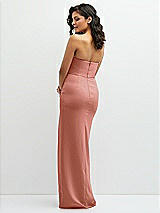 Rear View Thumbnail - Desert Rose Sleek Strapless Crepe Column Dress with Cut-Away Slit