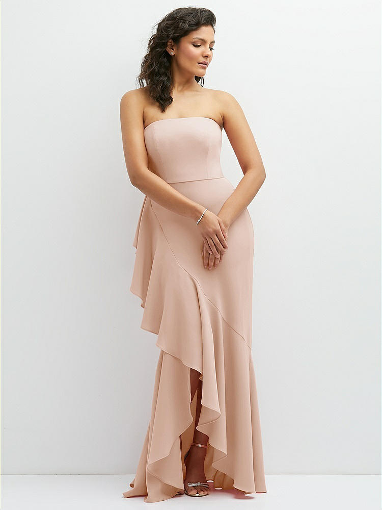 Strapless Satin Maxi Bridesmaid Dress With Cascade Ruffle