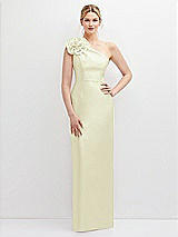Front View Thumbnail - Butter Yellow Oversized Flower One-Shoulder Satin Column Dress