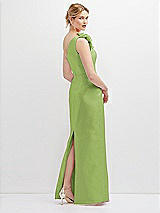 Rear View Thumbnail - Mojito Oversized Flower One-Shoulder Satin Column Dress