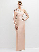 Front View Thumbnail - Cameo Oversized Flower One-Shoulder Satin Column Dress