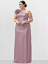 Alt View 1 Thumbnail - Dusty Rose Oversized Flower One-Shoulder Satin Column Dress