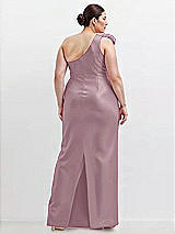 Alt View 2 Thumbnail - Dusty Rose Oversized Flower One-Shoulder Satin Column Dress