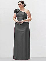 Alt View 1 Thumbnail - Gunmetal Oversized Flower One-Shoulder Satin Column Dress