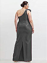 Alt View 2 Thumbnail - Gunmetal Oversized Flower One-Shoulder Satin Column Dress