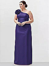 Alt View 1 Thumbnail - Grape Oversized Flower One-Shoulder Satin Column Dress