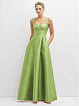 Front View Thumbnail - Mojito Lace-Up Back Bustier Satin Dress with Full Skirt and Pockets