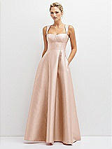Front View Thumbnail - Cameo Lace-Up Back Bustier Satin Dress with Full Skirt and Pockets