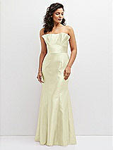 Front View Thumbnail - Butter Yellow Strapless Satin Fit and Flare Dress with Crumb-Catcher Bodice