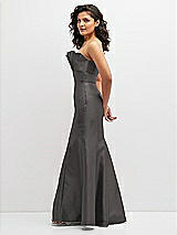 Side View Thumbnail - Caviar Gray Strapless Satin Fit and Flare Dress with Crumb-Catcher Bodice