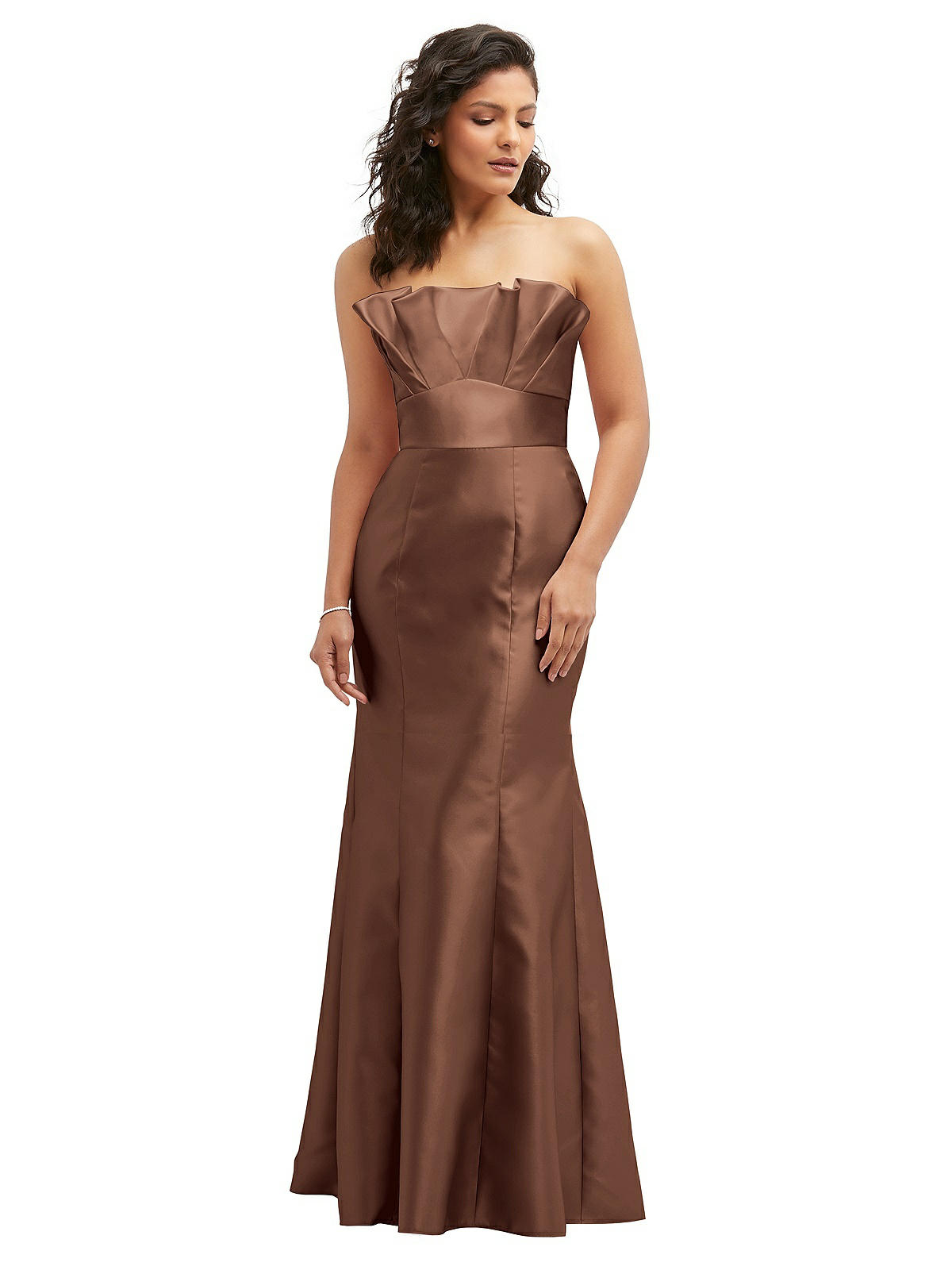 Strapless Satin Fit And Flare Bridesmaid Dress With Crumb