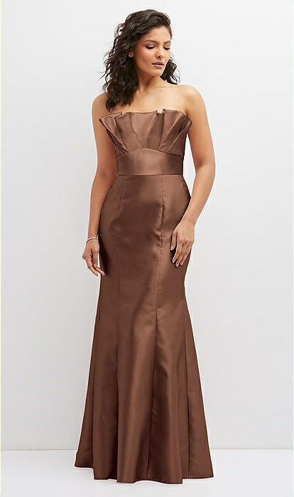 Strapless Satin Fit And Flare Bridesmaid Dress With Crumb