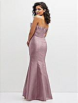 Rear View Thumbnail - Dusty Rose Strapless Satin Fit and Flare Dress with Crumb-Catcher Bodice