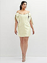 Alt View 2 Thumbnail - Butter Yellow Satin Off-the-Shoulder Bow Corset Fit and Flare Mini Dress