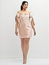 Alt View 2 Thumbnail - Cameo Satin Off-the-Shoulder Bow Corset Fit and Flare Mini Dress