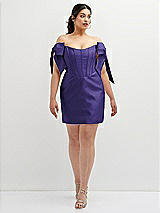 Alt View 2 Thumbnail - Grape Satin Off-the-Shoulder Bow Corset Fit and Flare Mini Dress