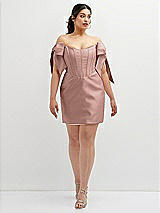 Alt View 2 Thumbnail - Neu Nude Satin Off-the-Shoulder Bow Corset Fit and Flare Mini Dress