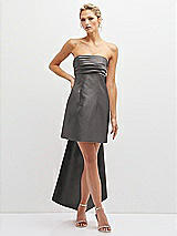 Front View Thumbnail - Caviar Gray Strapless Satin Column Mini Dress with Oversized Bow