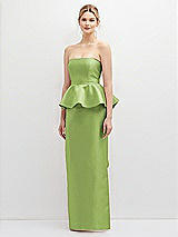 Front View Thumbnail - Mojito Strapless Satin Maxi Dress with Cascade Ruffle Peplum Detail