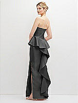 Rear View Thumbnail - Pewter Strapless Satin Maxi Dress with Cascade Ruffle Peplum Detail