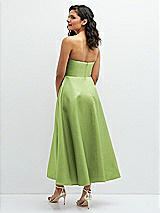 Rear View Thumbnail - Mojito Draped Bodice Strapless Satin Midi Dress with Full Circle Skirt