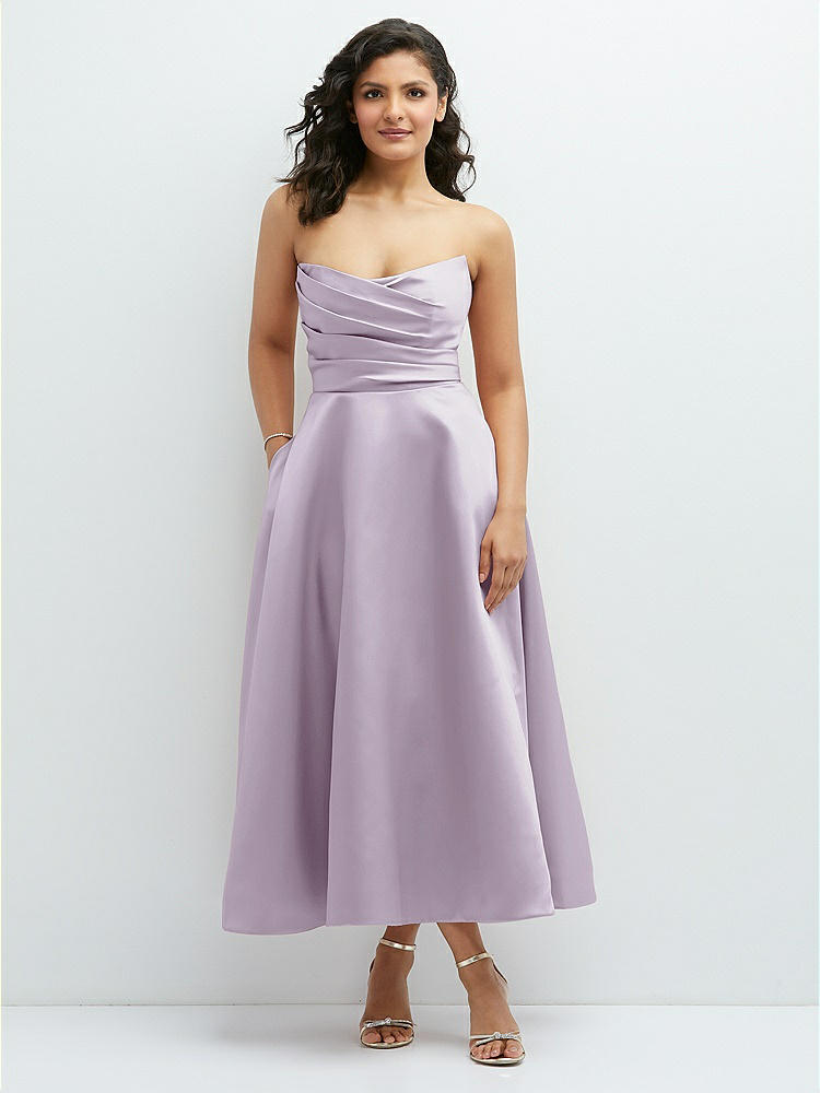 Cuffed Strapless Satin Twill Midi Bridesmaid Dress With Full