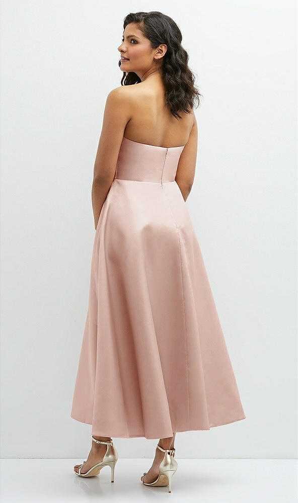 Back View - Toasted Sugar Draped Bodice Strapless Satin Midi Dress with Full Circle Skirt