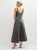 Rear View Thumbnail - Caviar Gray Square Neck Satin Midi Dress with Full Skirt & Pockets