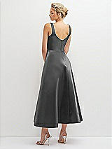 Rear View Thumbnail - Gunmetal Square Neck Satin Midi Dress with Full Skirt & Pockets