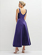 Rear View Thumbnail - Grape Square Neck Satin Midi Dress with Full Skirt & Pockets