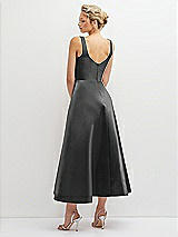 Rear View Thumbnail - Pewter Square Neck Satin Midi Dress with Full Skirt & Pockets