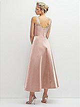 Rear View Thumbnail - Toasted Sugar Square Neck Satin Midi Dress with Full Skirt & Pockets