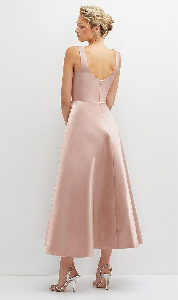 Back View - Toasted Sugar Square Neck Satin Midi Dress with Full Skirt & Pockets