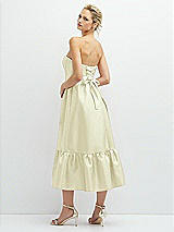 Rear View Thumbnail - Butter Yellow Strapless Satin Midi Corset Dress with Lace-Up Back & Ruffle Hem
