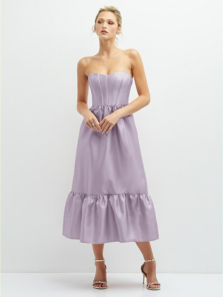 Draped Bodice Strapless Satin Midi Bridesmaid Dress With Draped Bodice Strapless Satin Midi Bridesmaid Dress With