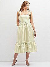 Front View Thumbnail - Butter Yellow Shirred Ruffle Hem Midi Dress with Self-Tie Spaghetti Straps and Pockets