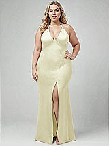 Alt View 1 Thumbnail - Butter Yellow Plunge Halter Open-Back Maxi Bias Dress with Low Tie Back