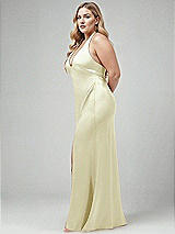 Alt View 2 Thumbnail - Butter Yellow Plunge Halter Open-Back Maxi Bias Dress with Low Tie Back