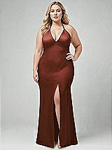 Alt View 1 Thumbnail - Auburn Moon Plunge Halter Open-Back Maxi Bias Dress with Low Tie Back