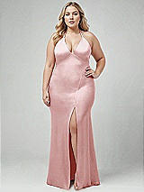 Alt View 1 Thumbnail - Ballet Pink Plunge Halter Open-Back Maxi Bias Dress with Low Tie Back