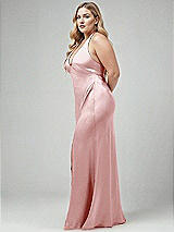 Alt View 2 Thumbnail - Ballet Pink Plunge Halter Open-Back Maxi Bias Dress with Low Tie Back