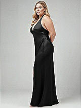 Alt View 2 Thumbnail - Black Plunge Halter Open-Back Maxi Bias Dress with Low Tie Back