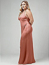 Alt View 2 Thumbnail - Desert Rose Plunge Halter Open-Back Maxi Bias Dress with Low Tie Back