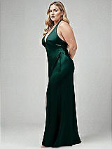 Alt View 2 Thumbnail - Evergreen Plunge Halter Open-Back Maxi Bias Dress with Low Tie Back