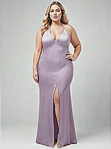 Alt View 1 Thumbnail - Lilac Haze Plunge Halter Open-Back Maxi Bias Dress with Low Tie Back