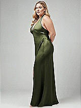 Alt View 2 Thumbnail - Olive Green Plunge Halter Open-Back Maxi Bias Dress with Low Tie Back